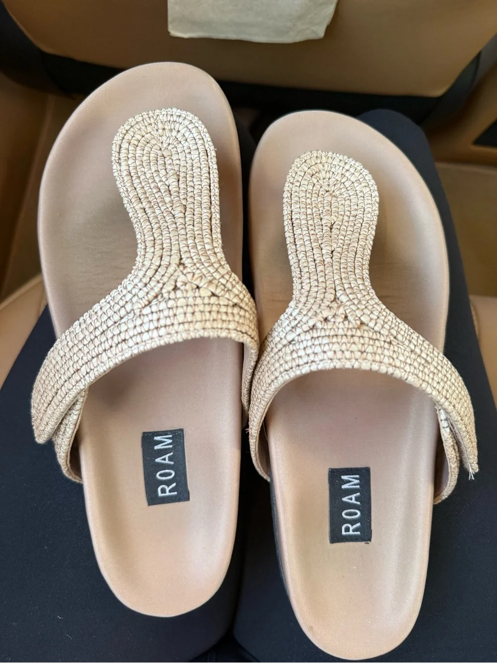 ROAM Women's Woven Tan Slide Sandals